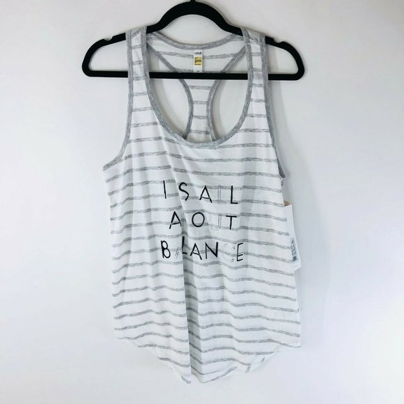 Lole Womens Lara Tank It's All About Balance Striped Racerback Gray White L - Picture 1 of 4